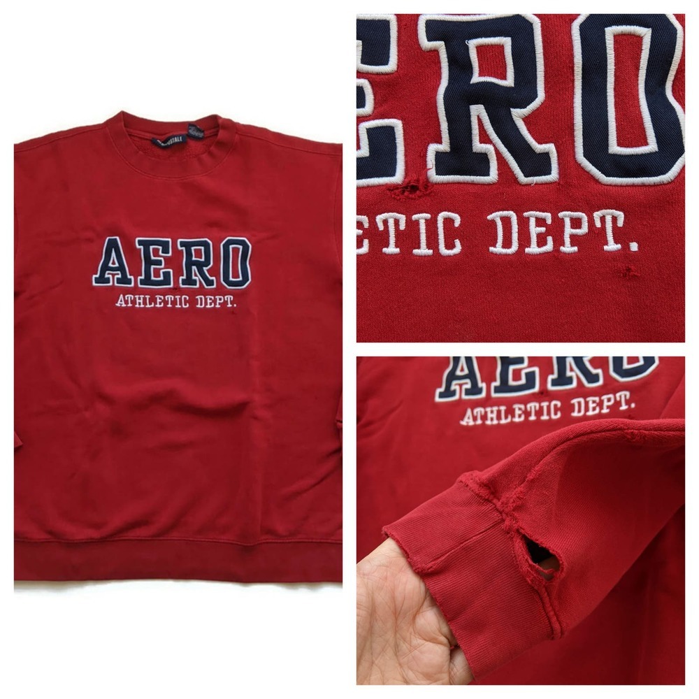Men's Thrashed Destroyed Aeropostale Sweatshirt L Red Holes Grunge Skater Punk